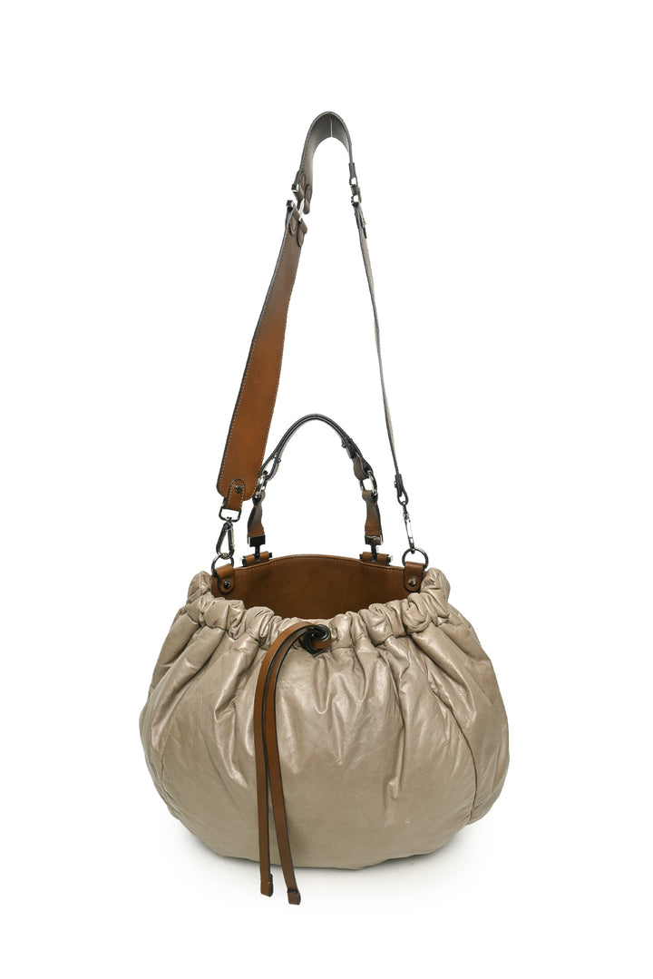 Marni Crinkled Leather Drawstring Hobo Bag