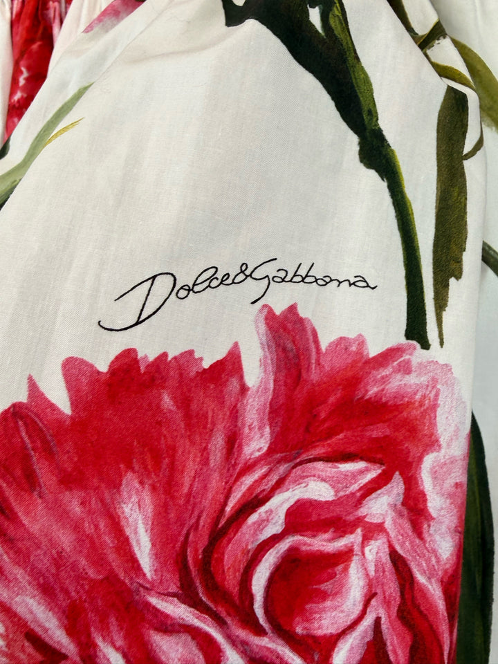 Dolce & Gabbana Size 38 Off The Shoulder Carnation Print Mini Dress