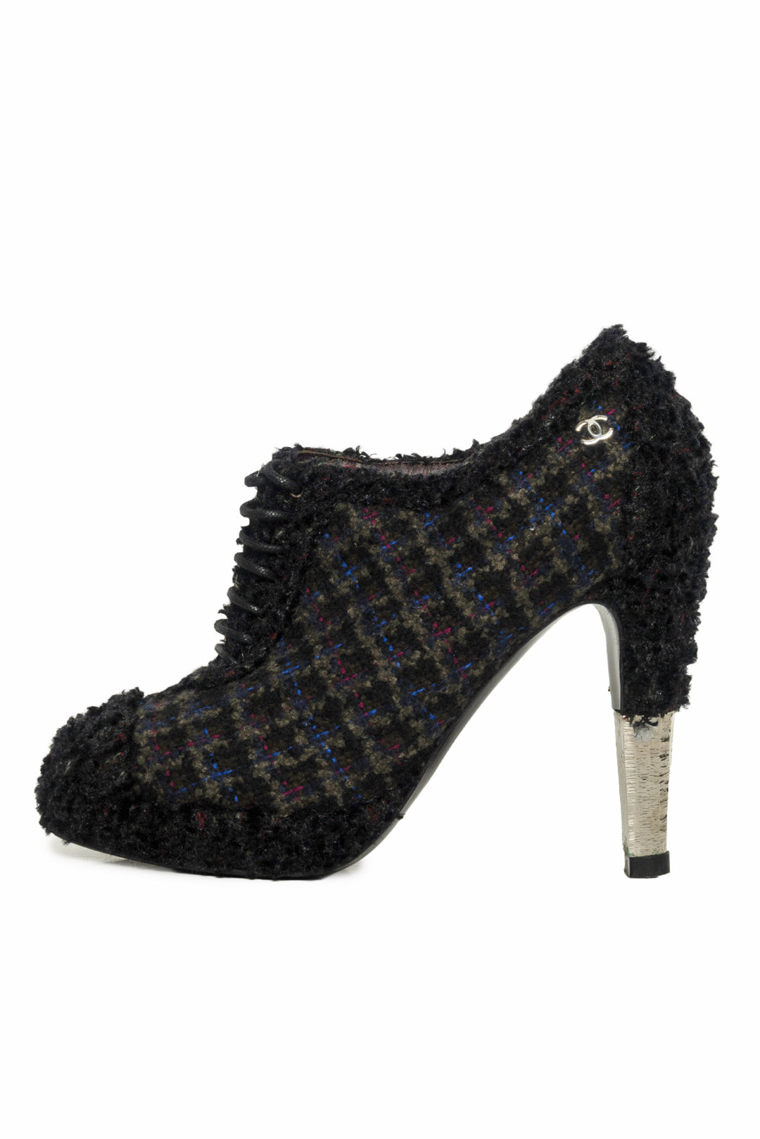 Chanel Size 36 Tweed Lace Up Ankle Boots