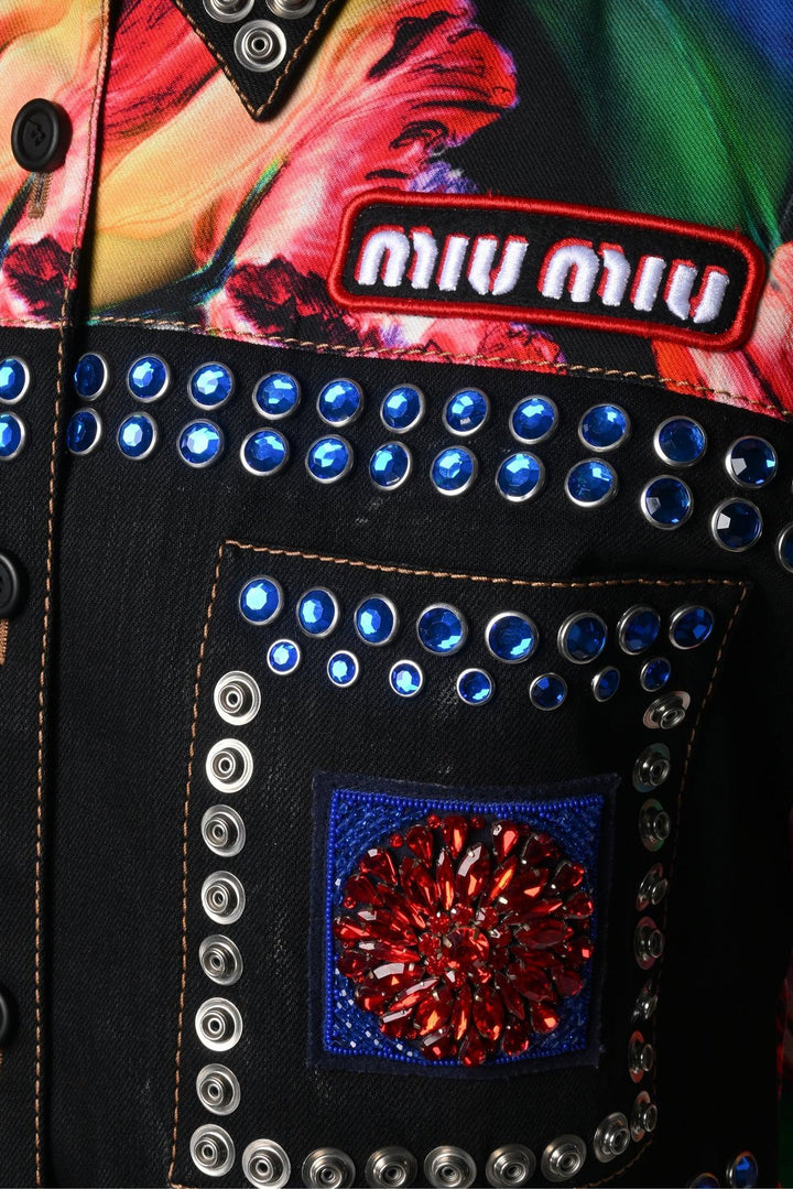 Miu Miu Size 38 2018 Resort Runway Embellished Denim Shirt