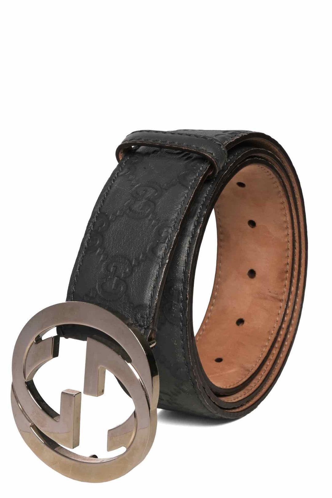 Gucci Size 38 Guccissima GG Embossed Leather Interlocking G Buckle Men's Belt