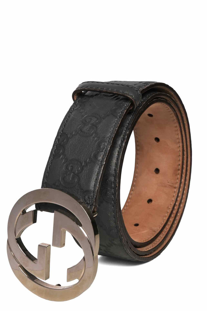 Gucci Size 38 Guccissima GG Embossed Leather Interlocking G Buckle Men's Belt