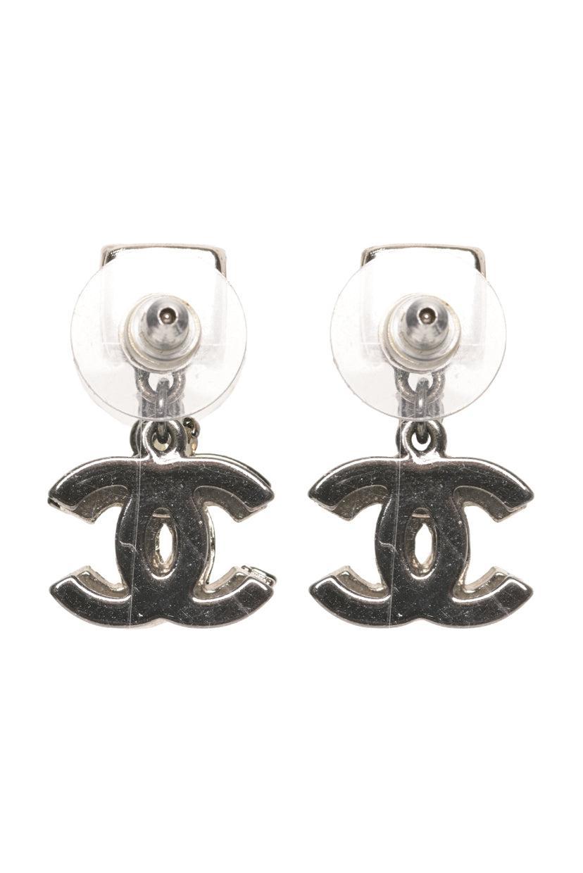 Chanel 2006 Crystal Strass CC Two-Tone Charm Drop Earrings