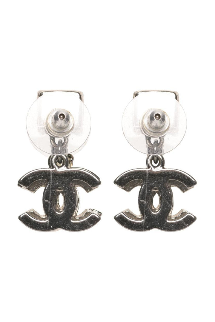 Chanel 2006 Crystal Strass CC Two-Tone Charm Drop Earrings