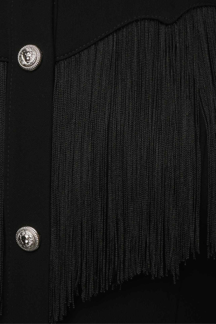 Balmain Size 36 Fringe Trim Button Up Dress