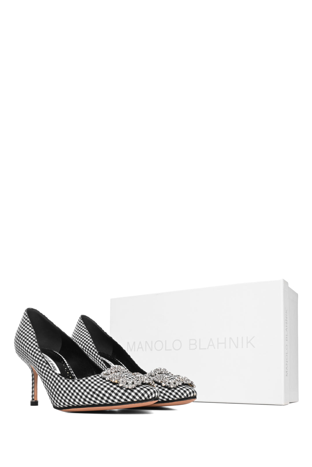 Manolo Blahnik Size 37.5 Hangisi Gingham Pumps