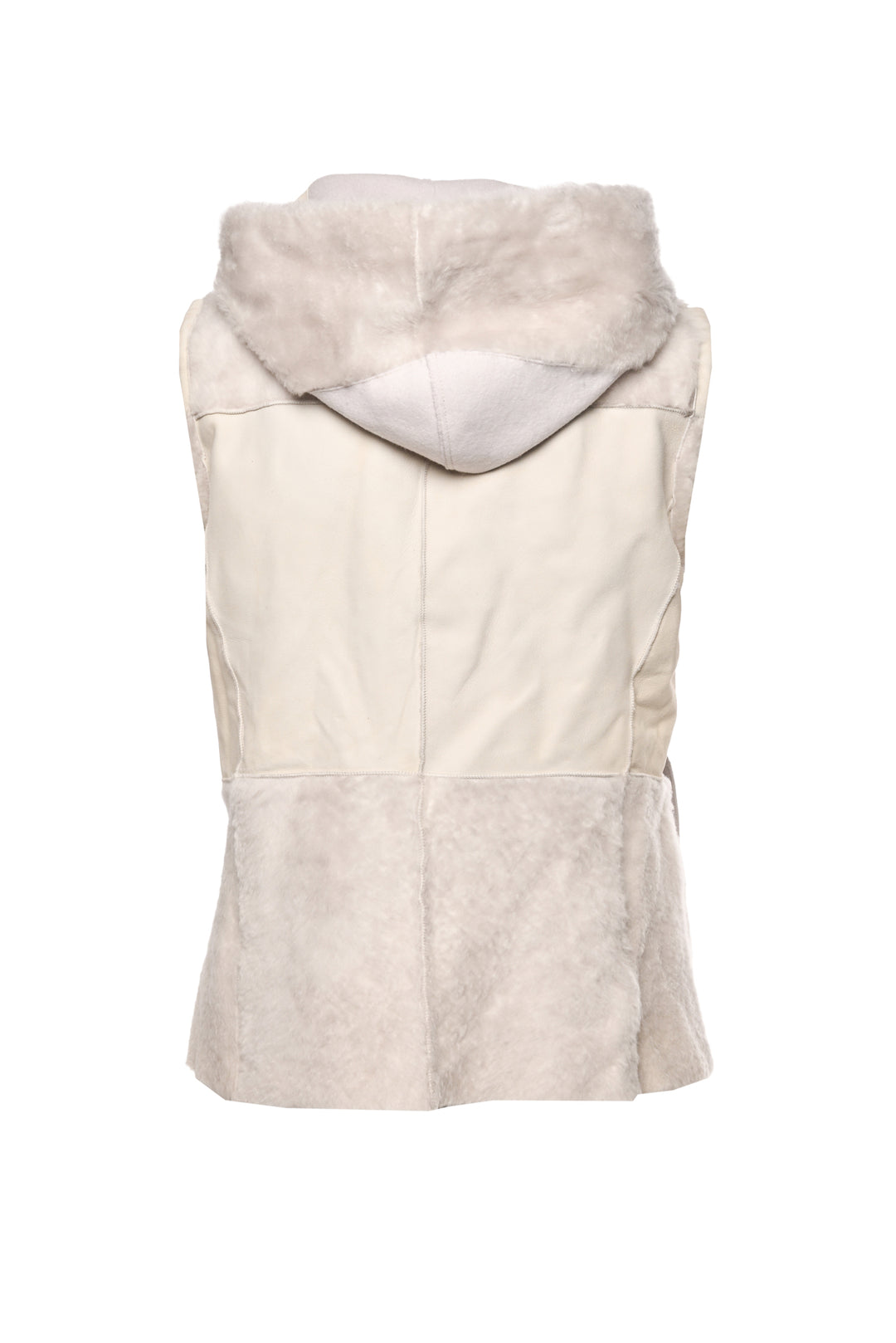 Lorena Antoniazzi Size 40 Shearling & Leather Patchwork Hooded Vest