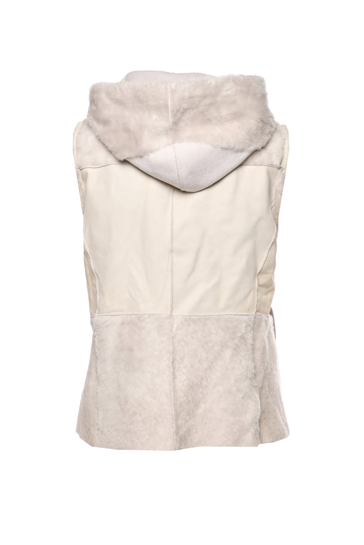 Lorena Antoniazzi Size 40 Shearling & Leather Patchwork Hooded Vest