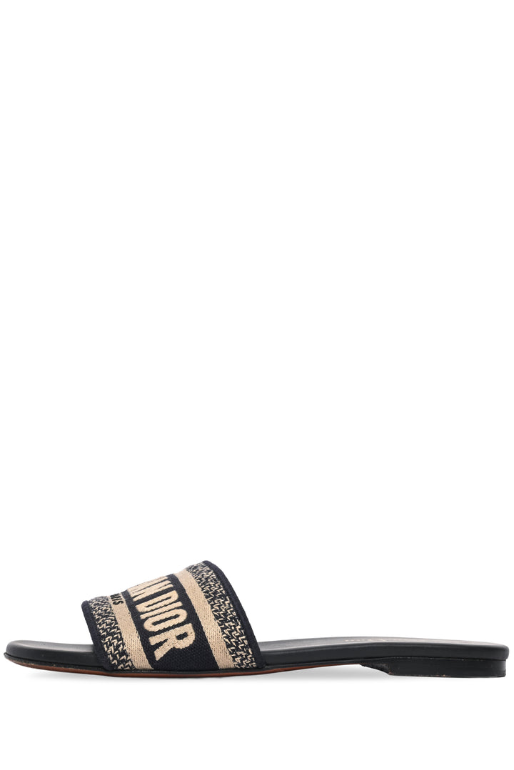 Dior Size 35.5 Dway Embroidered Cotton Slide Sandals