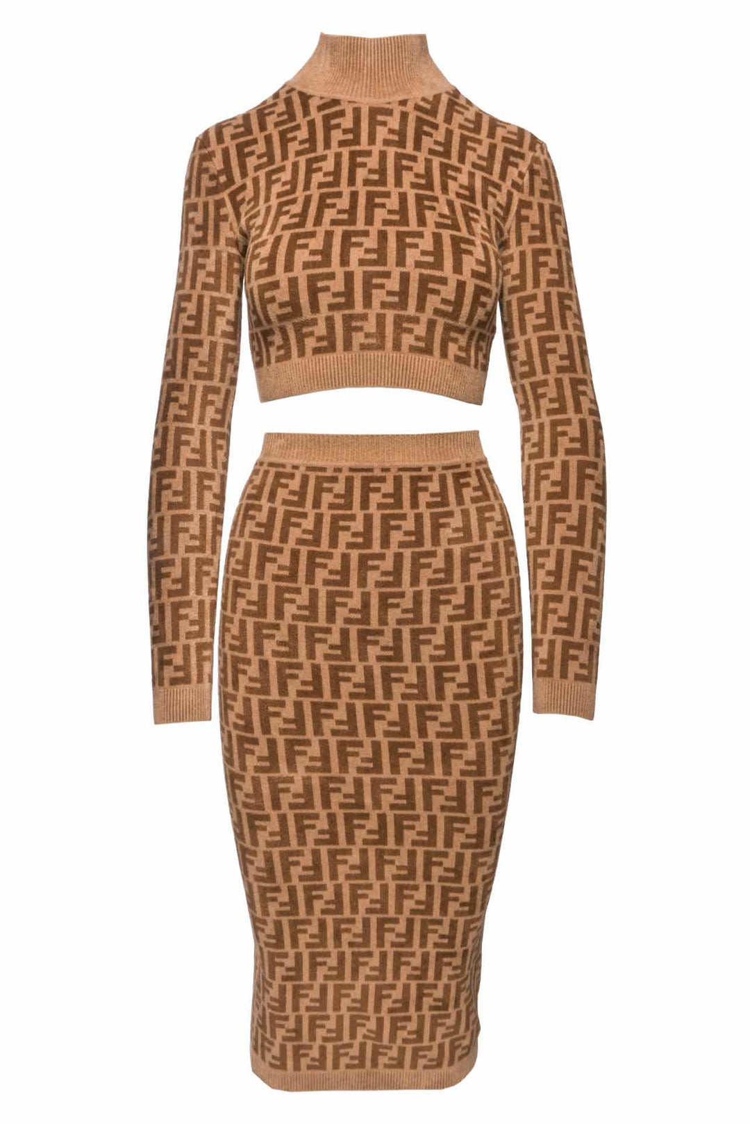 Fendi Size 0/4 Intarsia-Knit Logo Top & Skirt Set