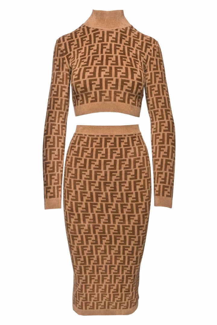 Fendi Size 0/4 Intarsia-Knit Logo Top & Skirt Set