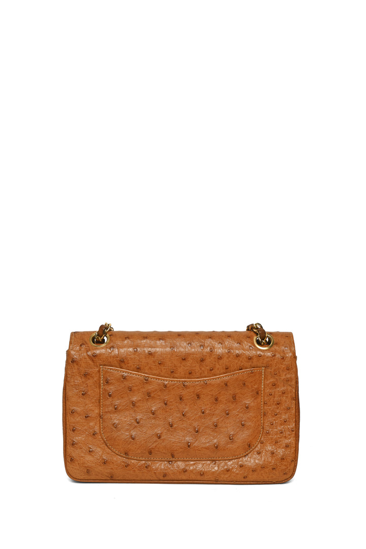 Chanel Rare Vintage 1986-1988 Ostrich Leather Small Double Flap Shoulder Bag