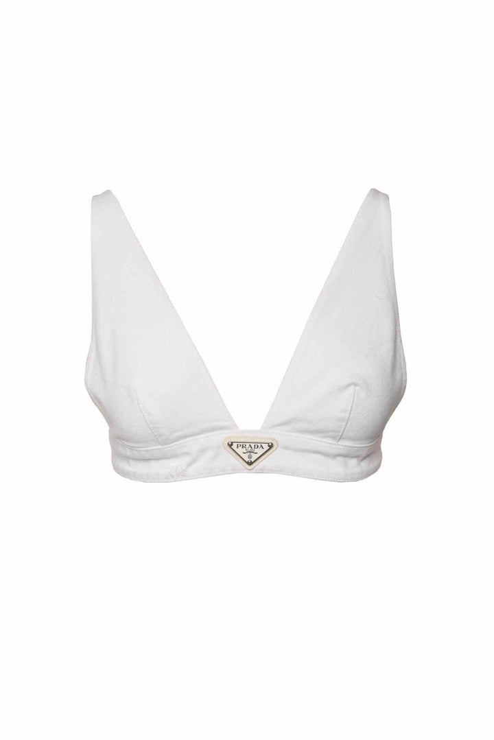 Prada Size S/M Logo Denim Bralette
