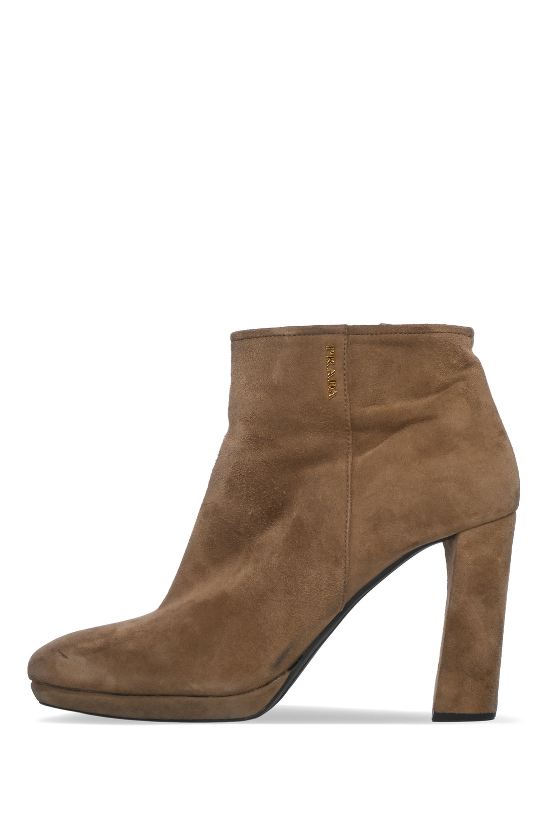 Prada Size 37.5 Suede Heeled Ankle Boots