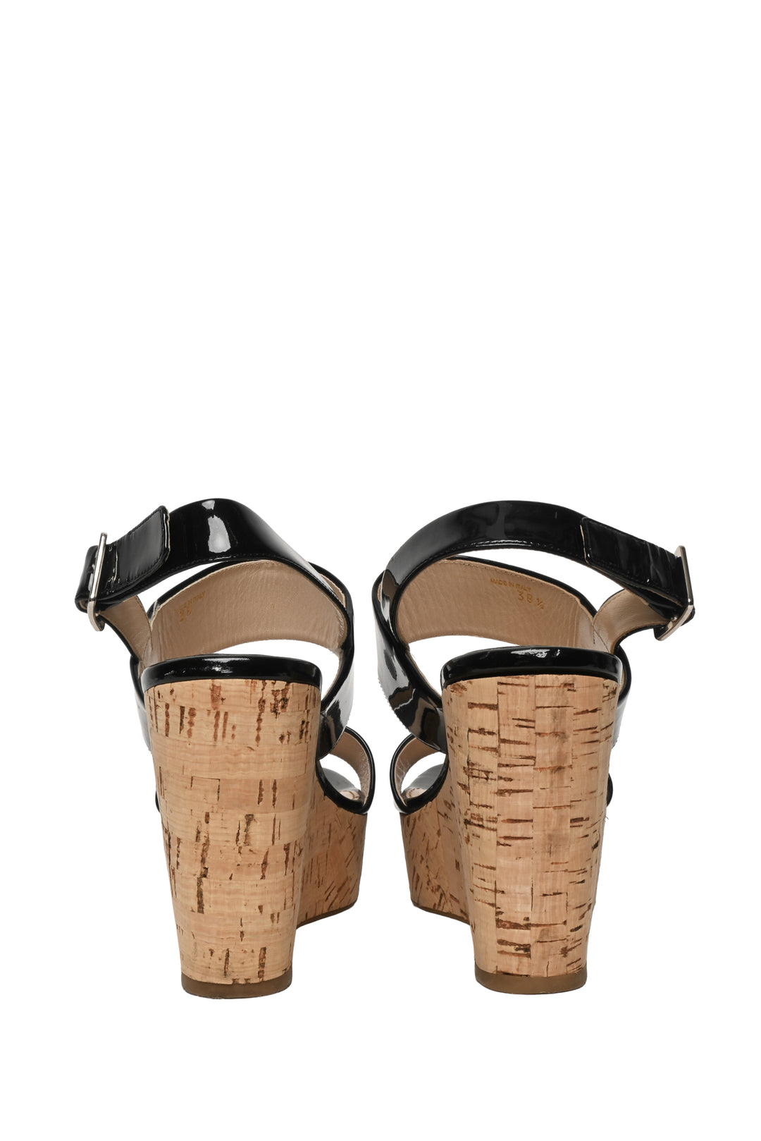 Prada Size 38.5 Patent Leather & Cork Wedges