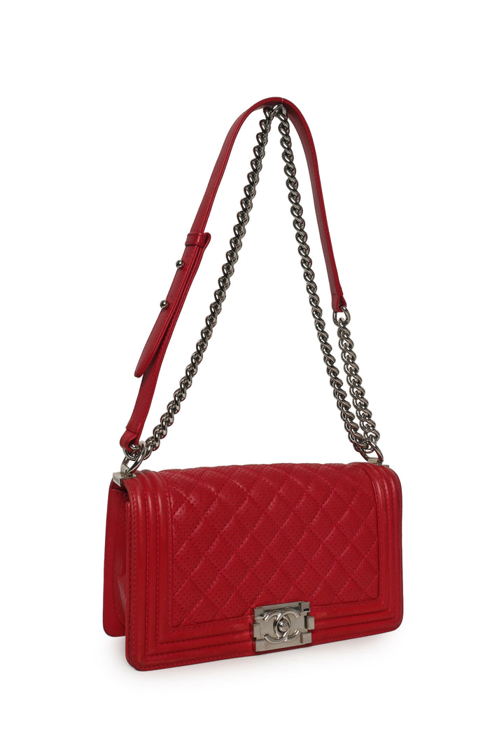 Chanel 2014 Perforated Leather Medium Boy Shoulder Bag