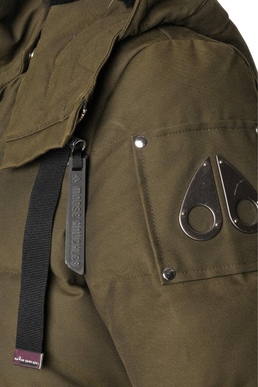 Moose Knuckles Size M Leather Trim Quilted Down Coat