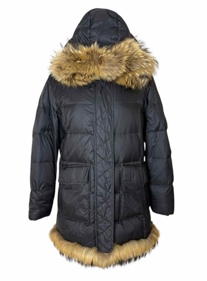 Burberry London Size 46 Quilted Poly Fur Trimmed Coat