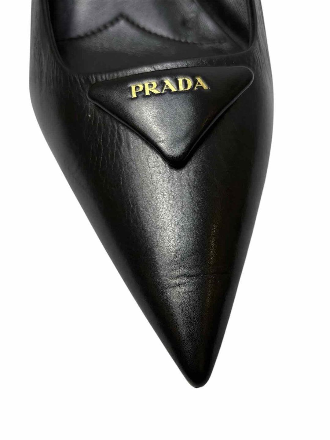 Prada Size 37 Logo Leather Kitten Heel Pumps