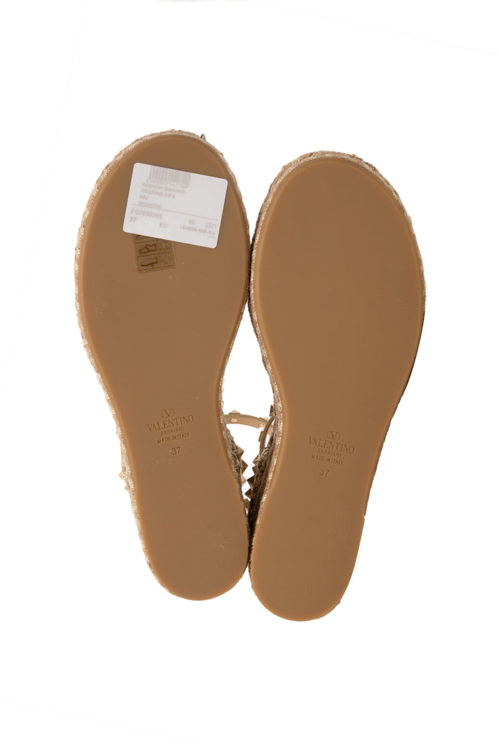 Valentino Size 37 Rockstud Leather Espadrille Wedges