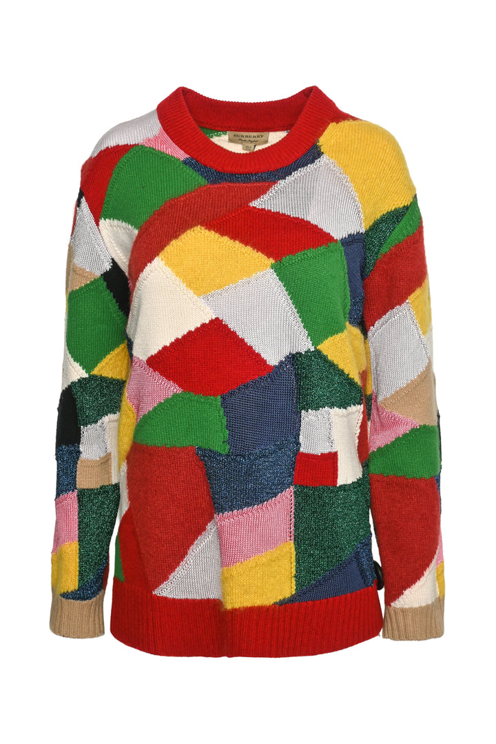 Burberry Size S Patchwork Cashmere And Wool Blend Sweater