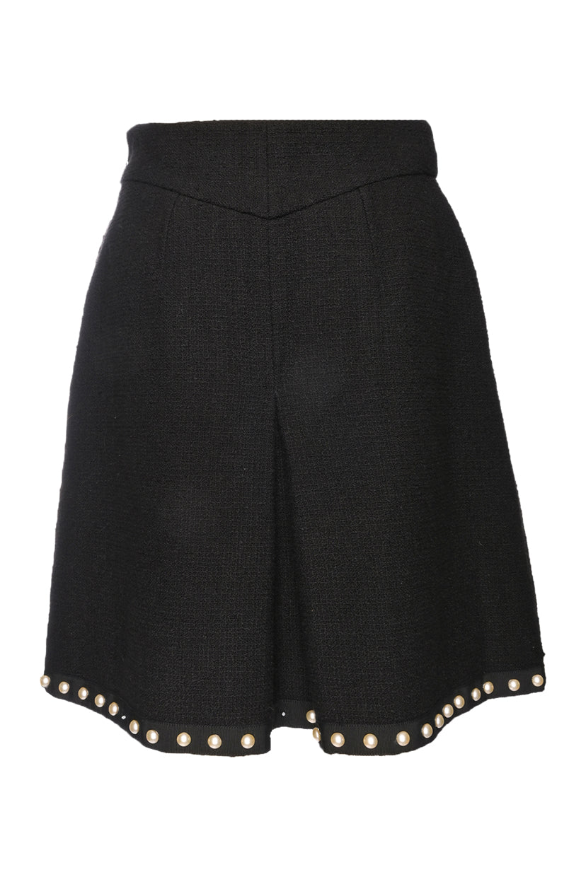 Chanel Size 38 Faux Pearl Tweed Pleated Mini Skirt
