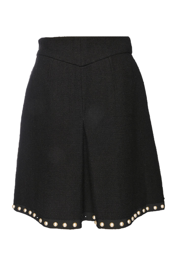 Chanel Size 38 Faux Pearl Tweed Pleated Mini Skirt