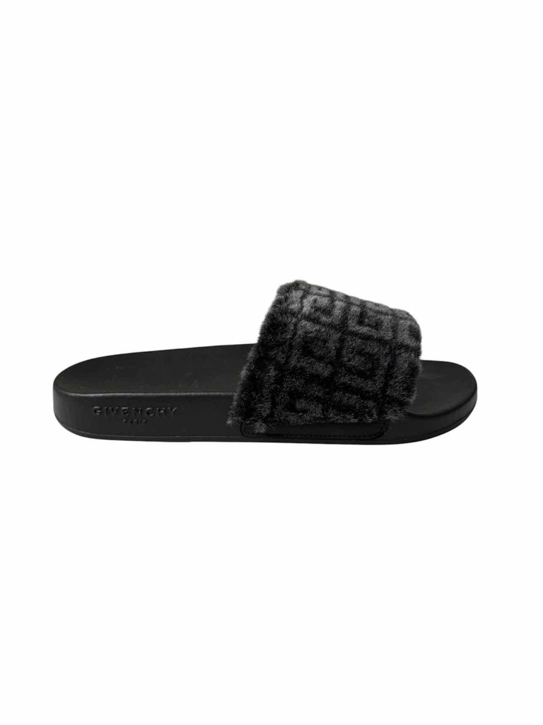 Givenchy Size 9 Logo Print Shearling Slides Sandals