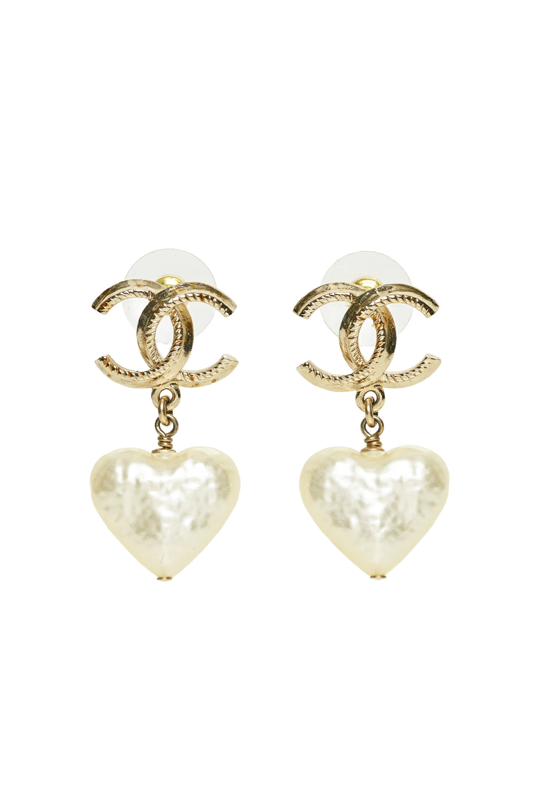 Chanel 2024 CC Faux Pearl Heart Drop Earrings