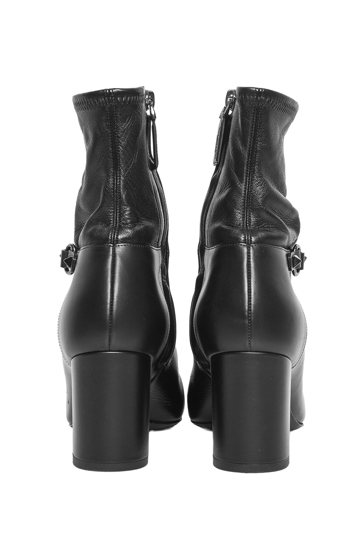 Valentino Size 38 Rockstud Accent Stretch Leather Ankle Boots
