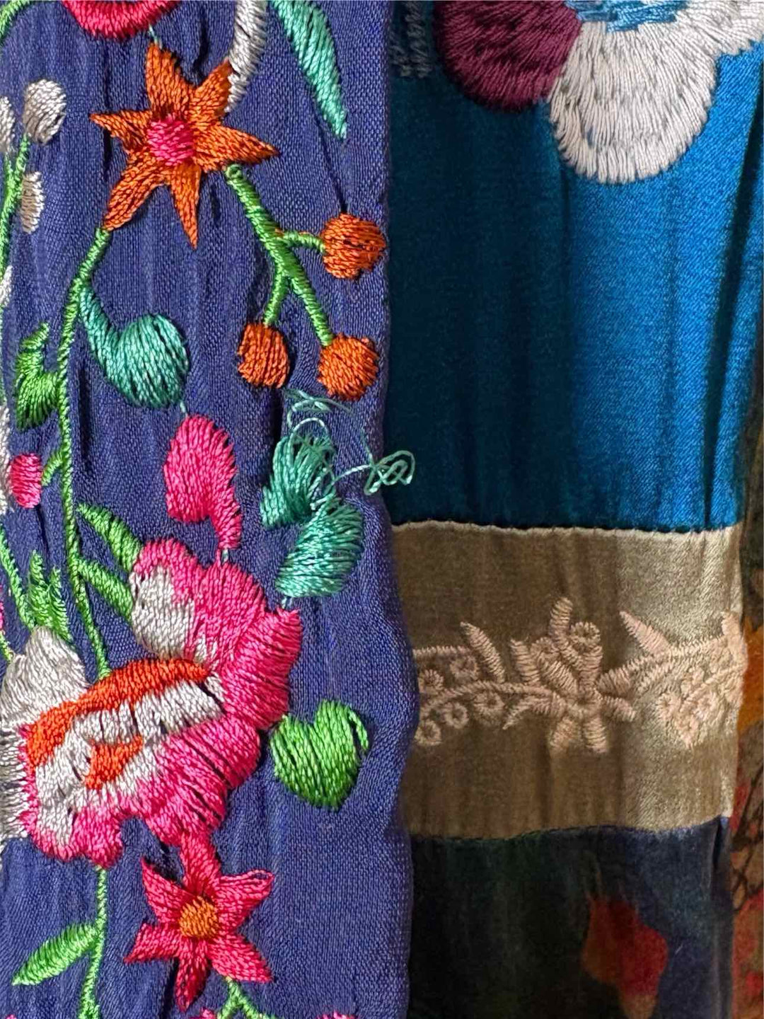 Johnny Was Size L Floral Embroidered Silk Patchwork Kimono