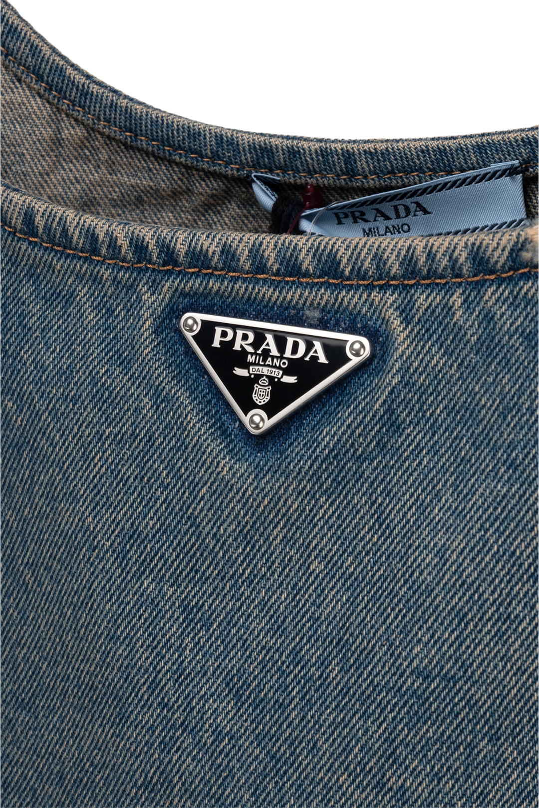 Prada Size 46 Distressed Triangle Logo Cropped Tank Top