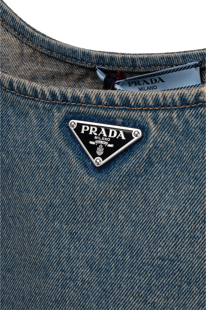 Prada Size 46 Distressed Triangle Logo Cropped Tank Top