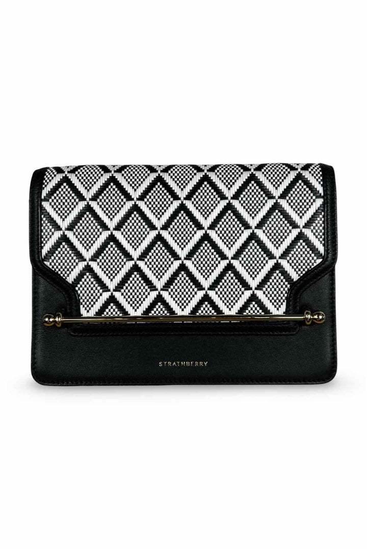 Strathberry Monochrome Weave Mini East/West Calfskin Leather Crossbody