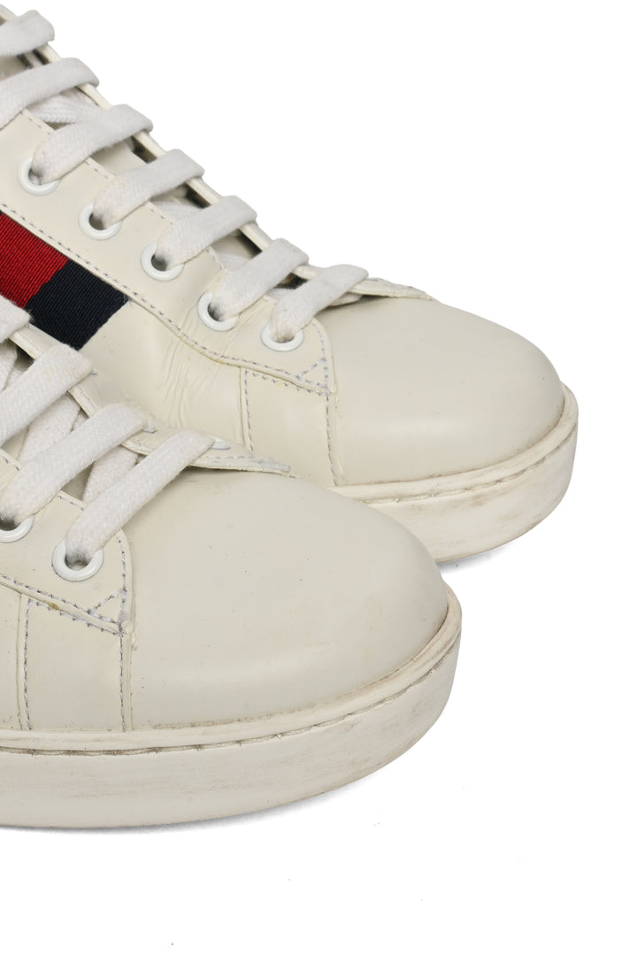 Mens Shoe Size 8.5 Gucci Men's Web Stripe Ace Leather Sneakers