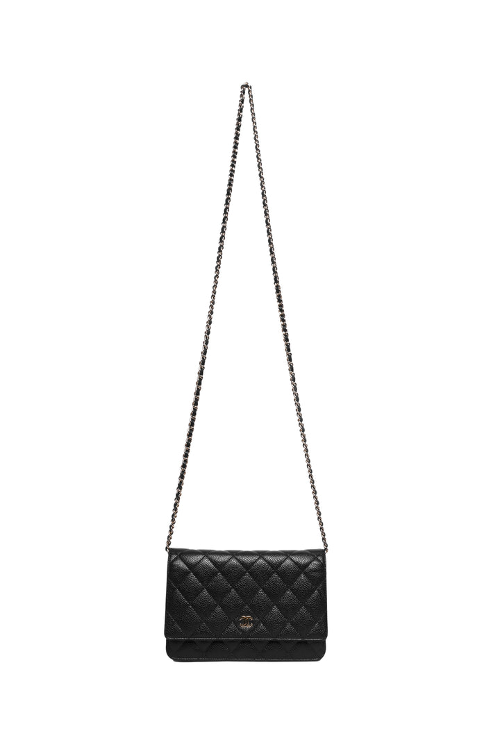 Chanel 2013-2014 Classic Quilted Caviar Leather Wallet On Chain Crossbody