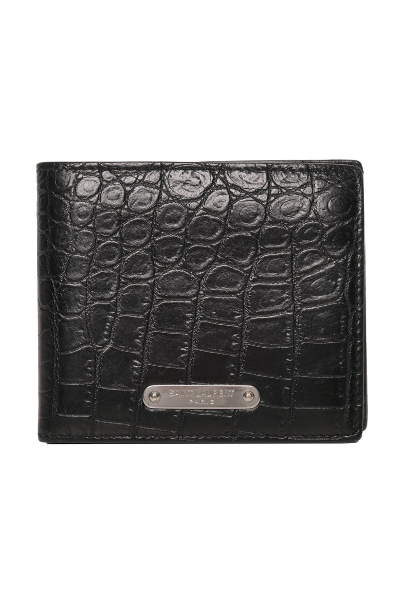 Saint Laurent Croc Embossed Bi-fold Wallet