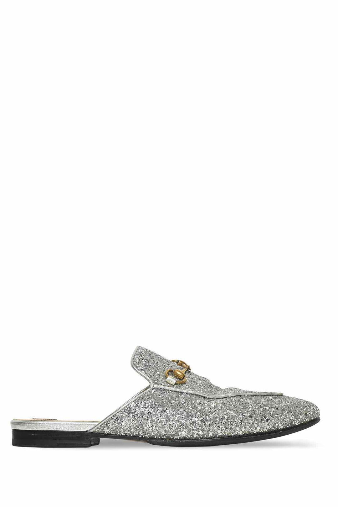 Gucci Size 40 Silver Glitter Princetown Mules
