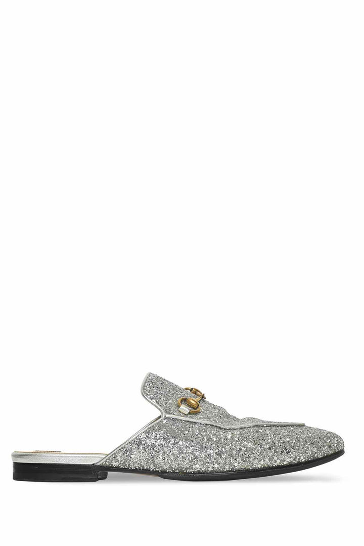 Gucci Size 40 Silver Glitter Princetown Mules