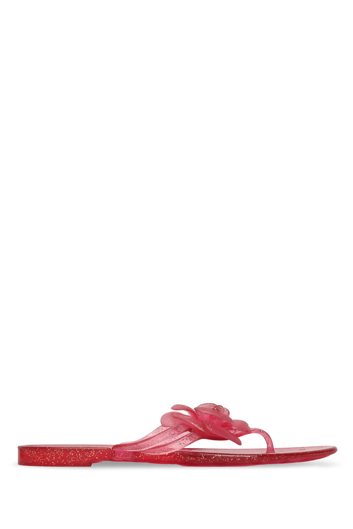 Chanel Size 37 Jelly Camellia Glitter Thong Sandals