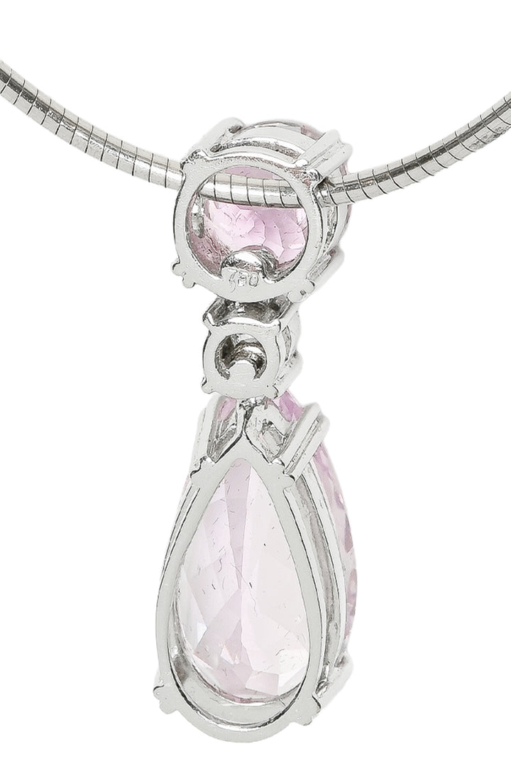 18K White Gold, Kunzite & Diamond Teardrop Pendant Necklace with 14K Chain