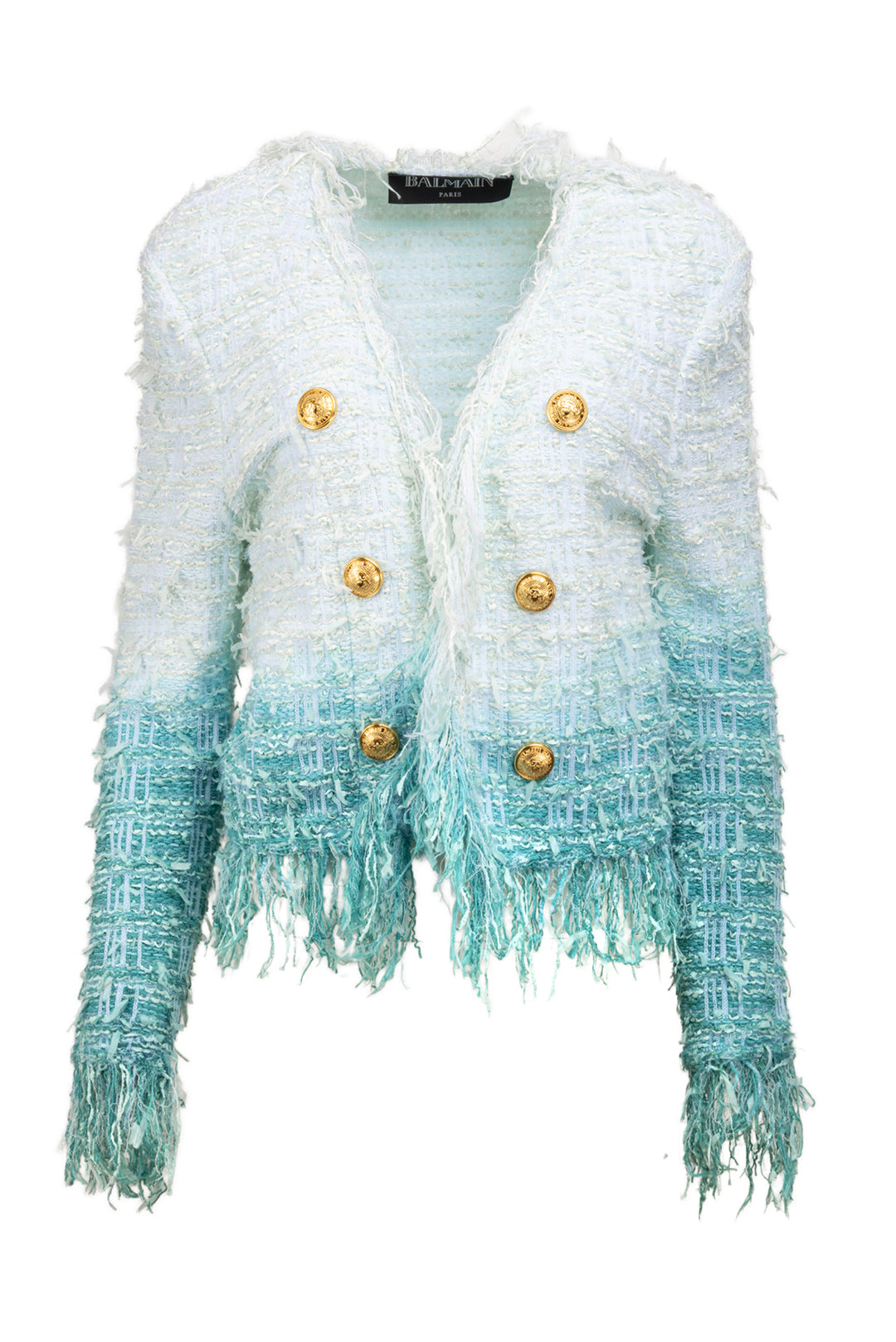 Balmain Size M/L Fringe Dip Dye Tweed Jacket