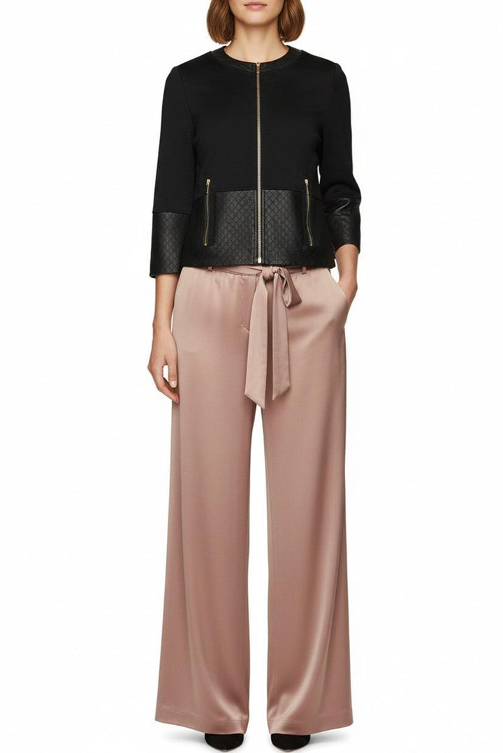 St. John Size 12 Leather Trimmed Half Sleeve Jacket