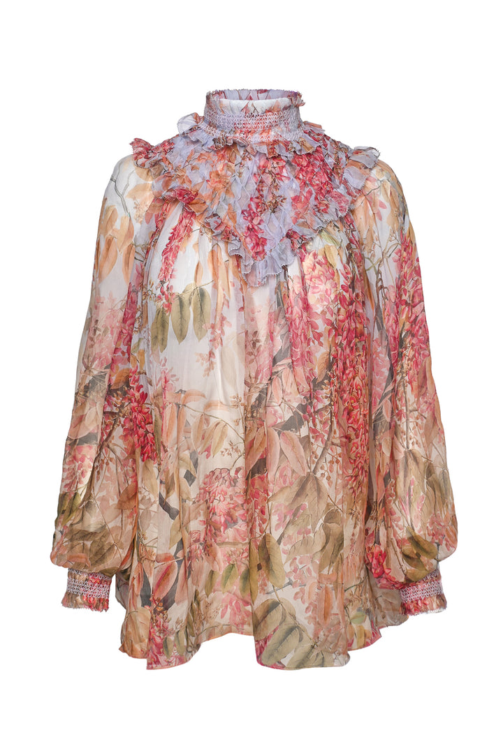 Zimmermann Size 3 Floral Mock Neck Silk Tops
