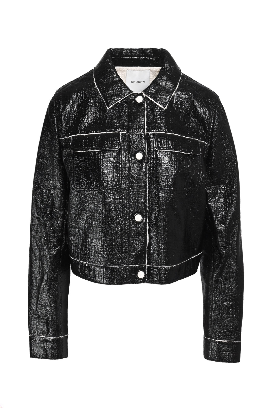 St. John Size S/M Coated Cotton Button-Up Jacket