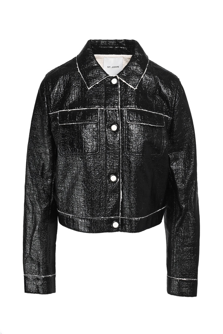 St. John Size S/M Coated Cotton Button-Up Jacket