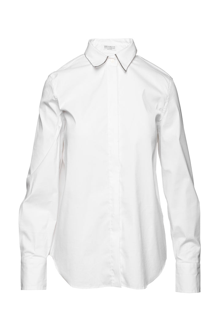 Brunello Cucinelli Size M Monili Embellished Collar Cotton Shirt