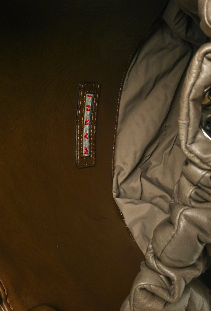 Marni Crinkled Leather Drawstring Hobo Bag