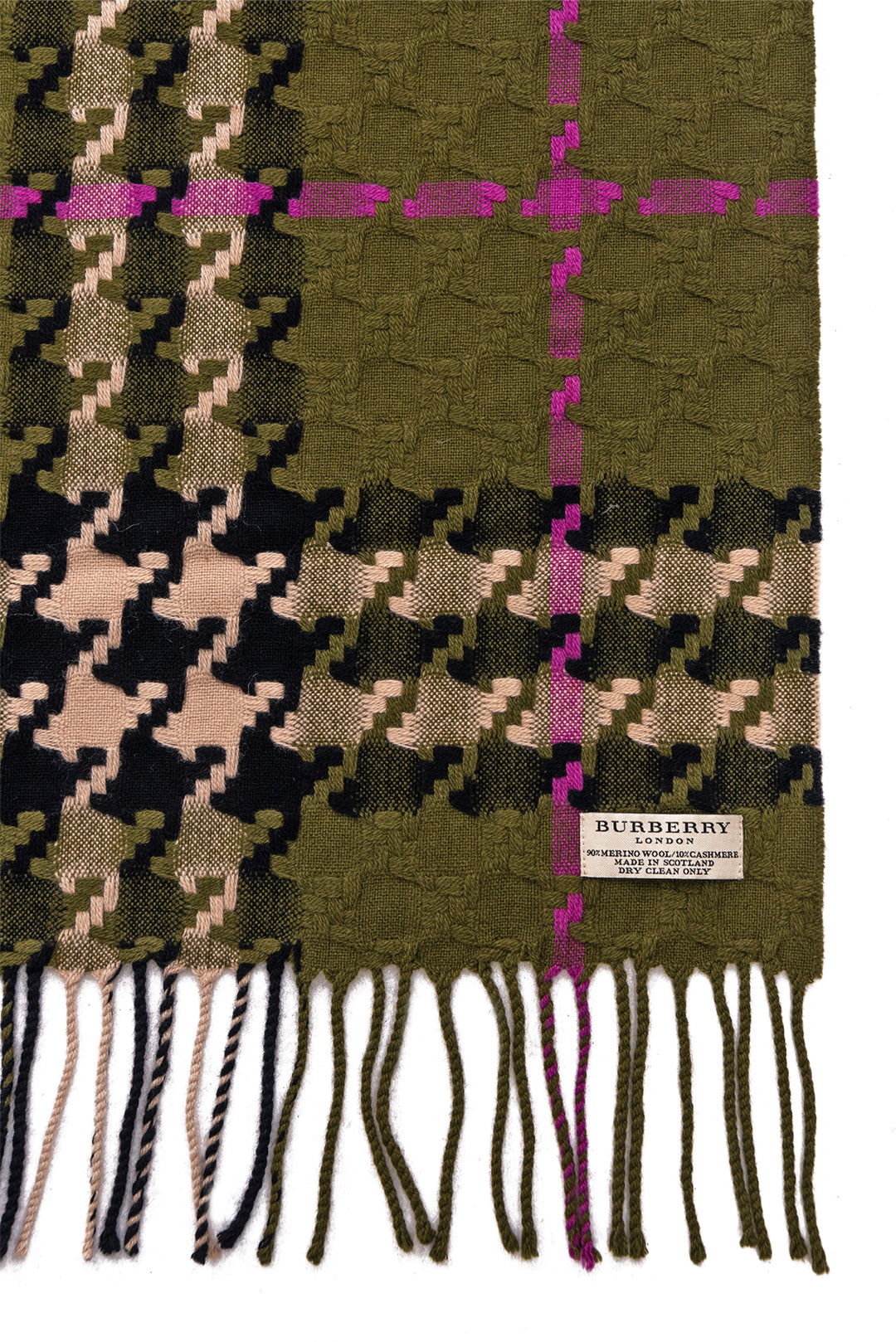 Burberry London Wool-Cashmere Classic Check Fringe Scarf