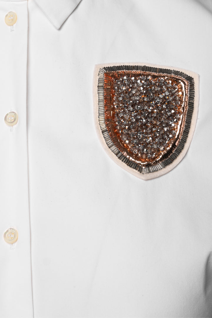 Dior Size 6 Embellished Crest Ruched Sleeve Shirt